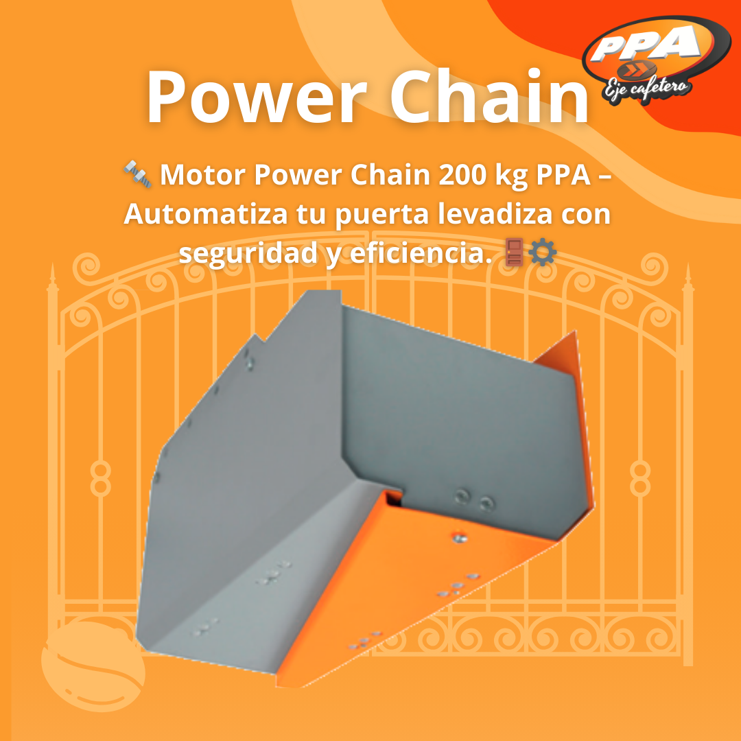 Motor Power Chain PPA para Puerta Levadiza 200kg - Con Riel de 3m, 127V, Uso Residencial