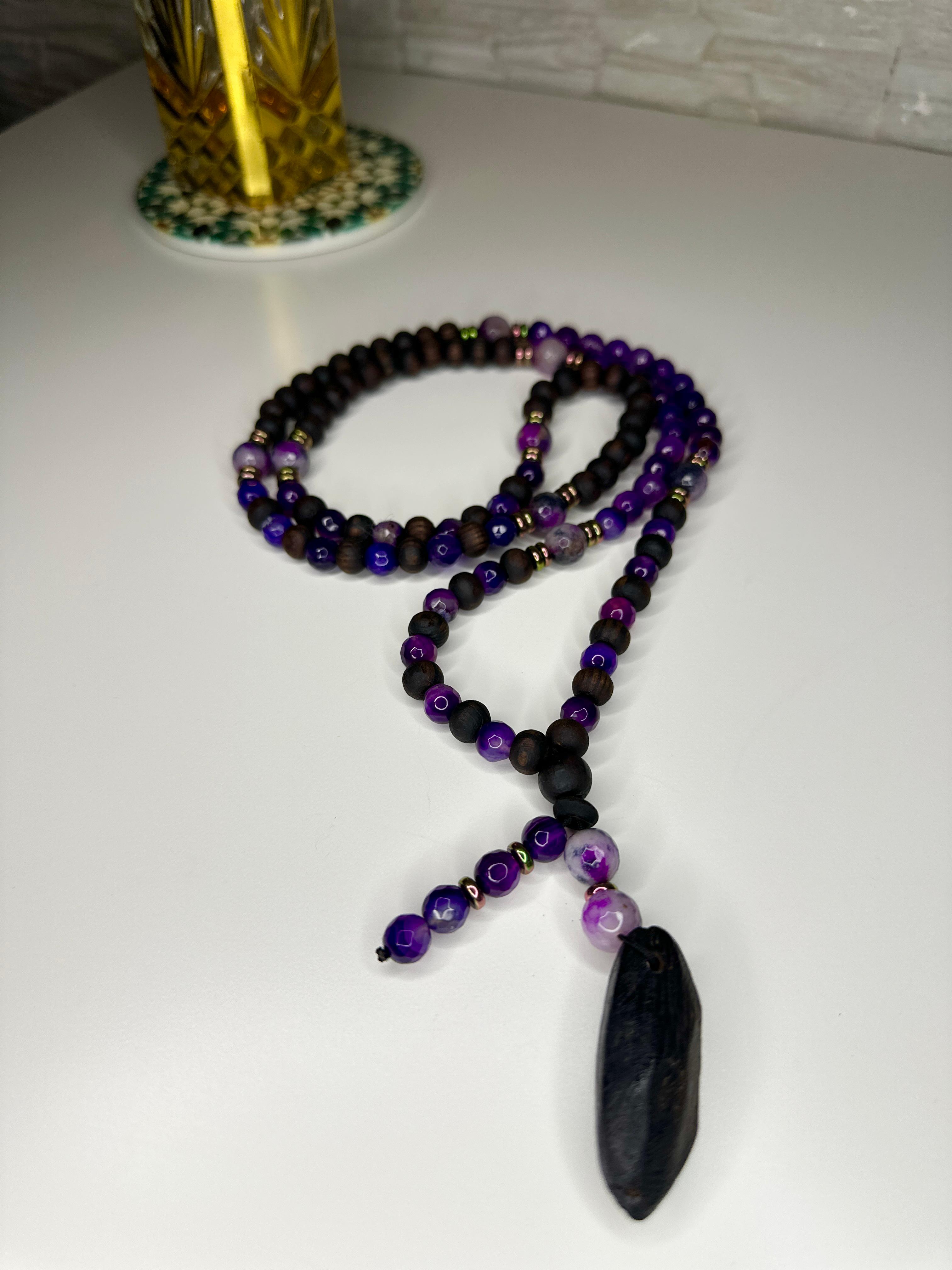 Chapelet Sérénité & Protection – Oud Kmari, Améthyste & Pendentif Oud Kmari