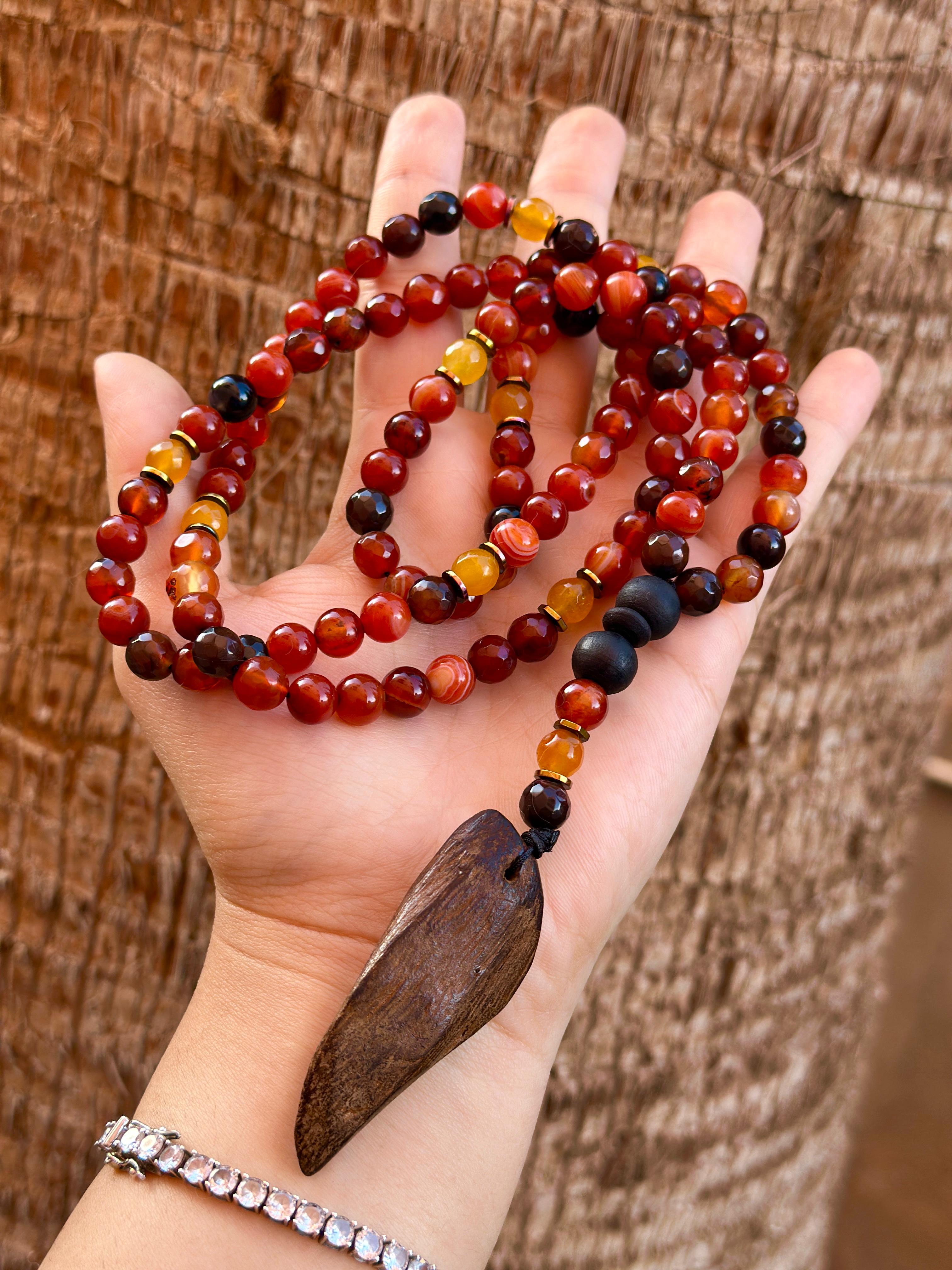 Chapelet Abondance & Force – Oud Kmari, Citrine, Grenat & Pendentif Oud Kmari