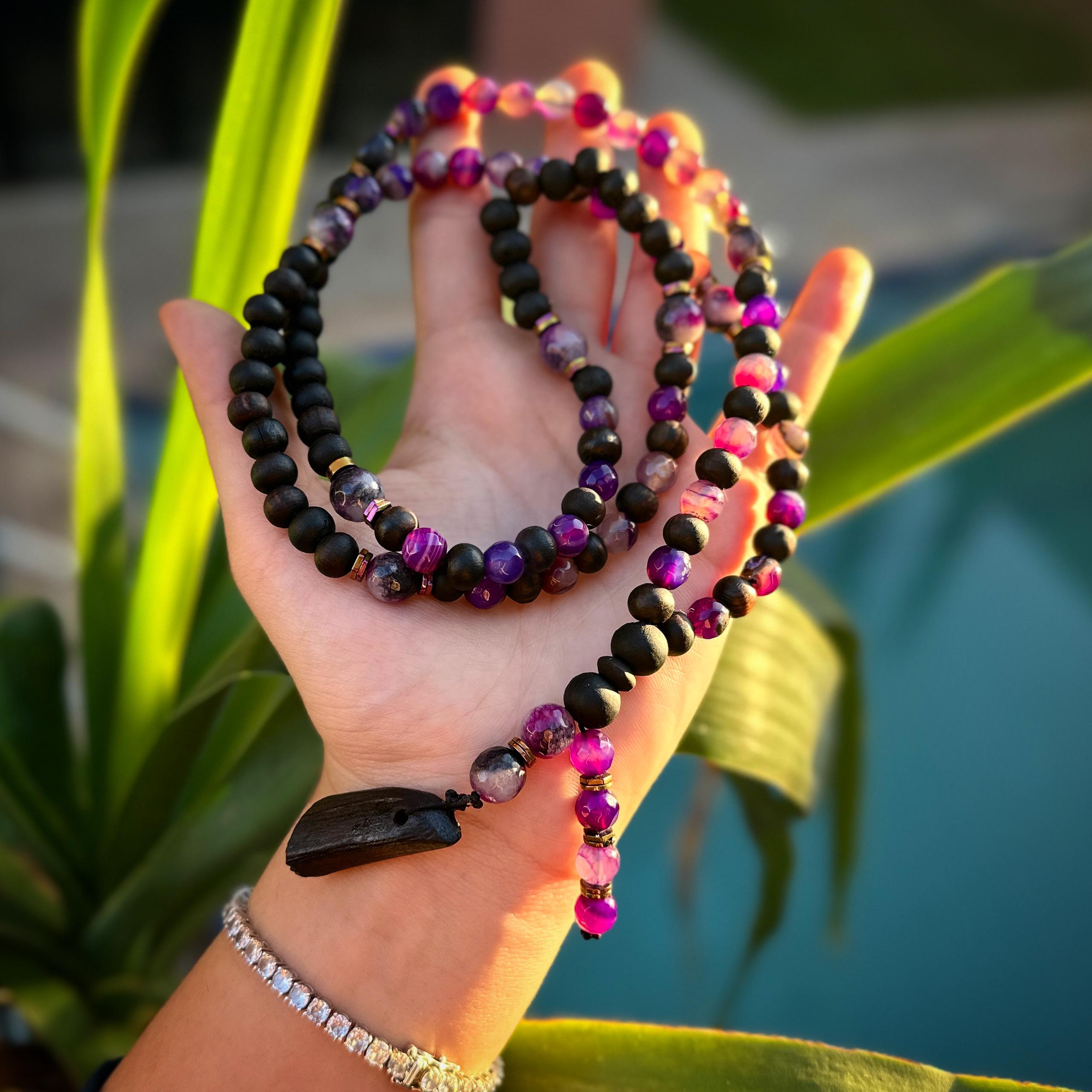 Chapelet Sérénité & Protection – Oud Kmari, Améthyste & Pendentif Oud Kmari