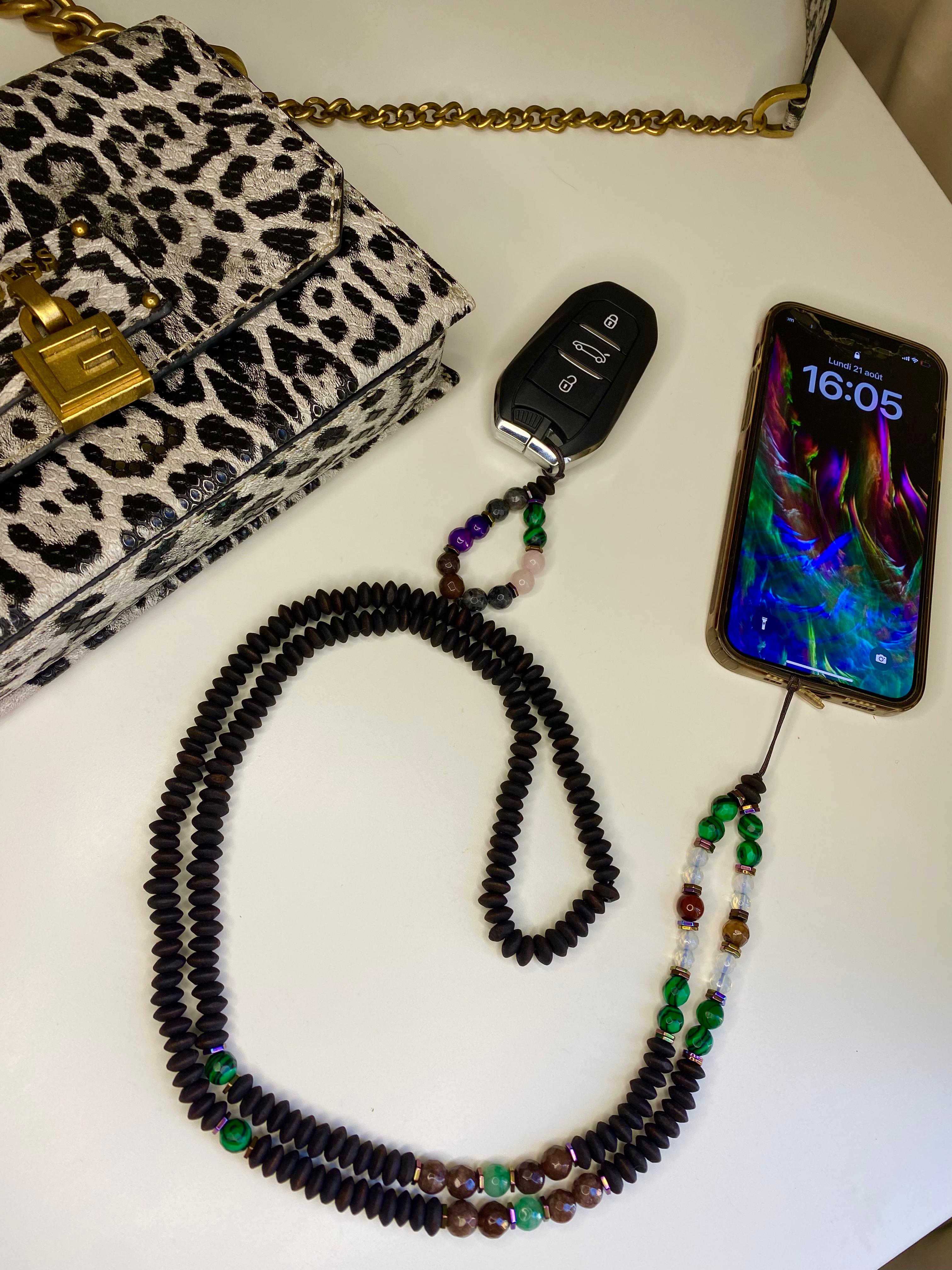 Ensemble Porte-clés & Lanière – Protection & Harmonie en Pierres Naturelles & Oud Kmari