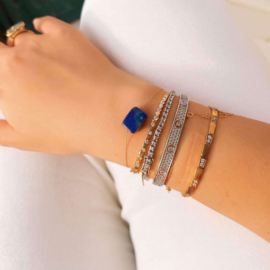 L’Âme Royale — Bracelet Chaîne en Or 18K & Lapis Lazuli