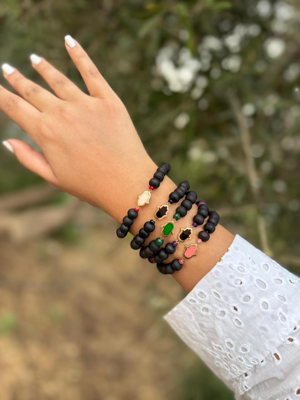 Bracelet Spirituel en Oud Qmari, Pierres Naturelles et Khmissa en Or 18K – Protection et Énergie Sacrée