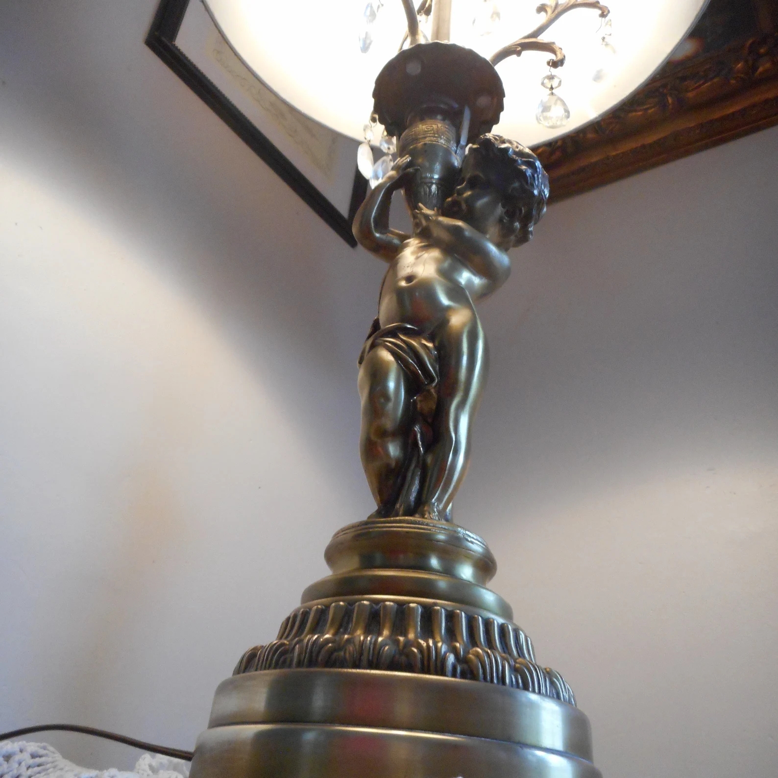 Pair of Gilded Bronze Cherub Putti holding amphora Lamps candelabra CIRCA 1950s