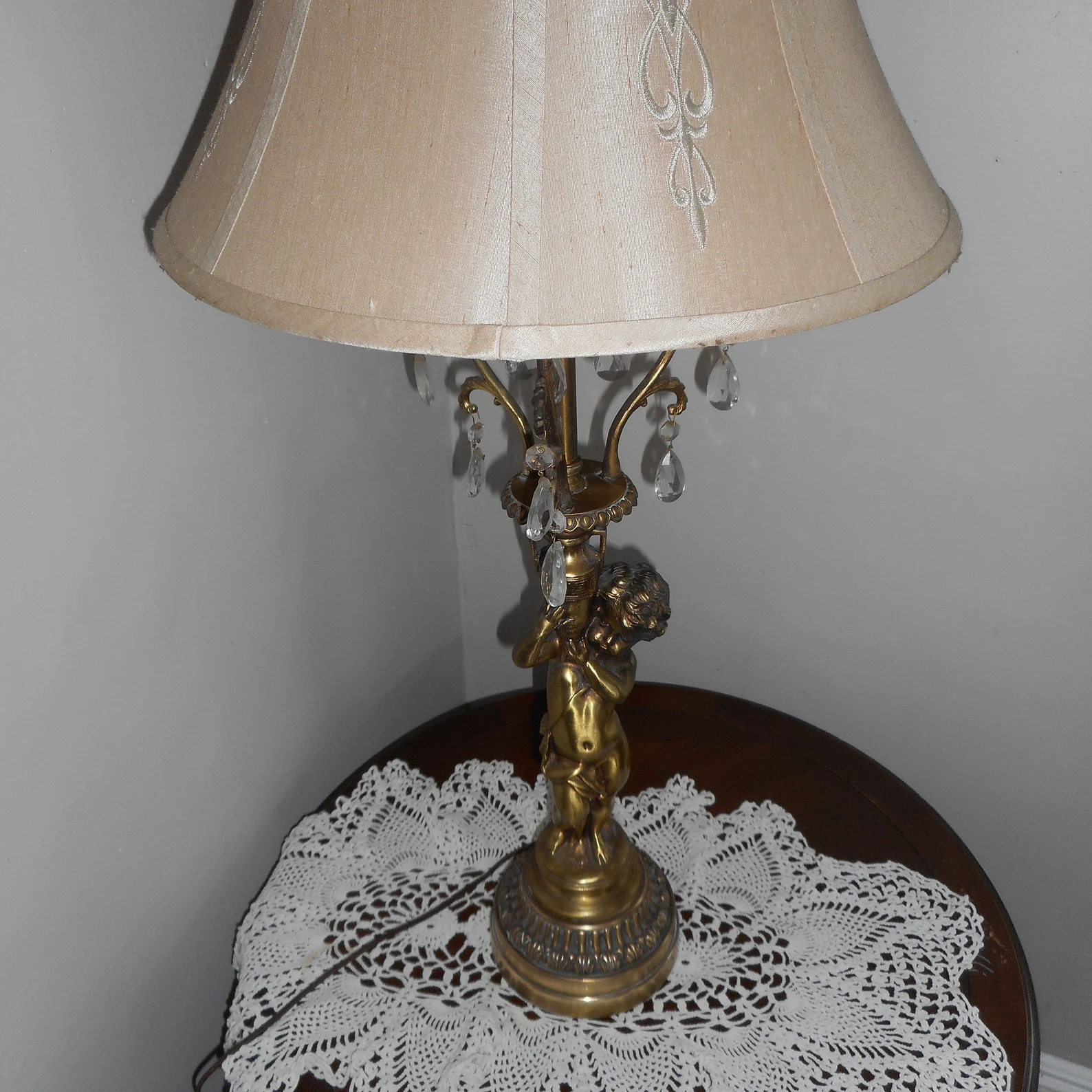 Pair of Gilded Bronze Cherub Putti holding amphora Lamps candelabra CIRCA 1950s