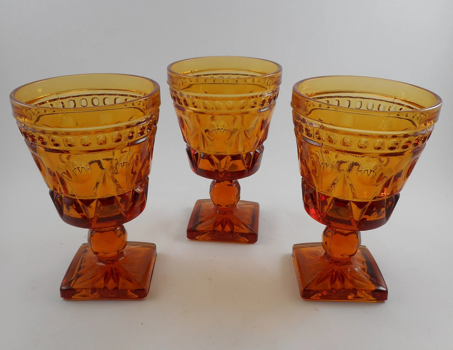 Vintage Amber Pedestal Pony - Goblet Heavy Glass - Set of 3