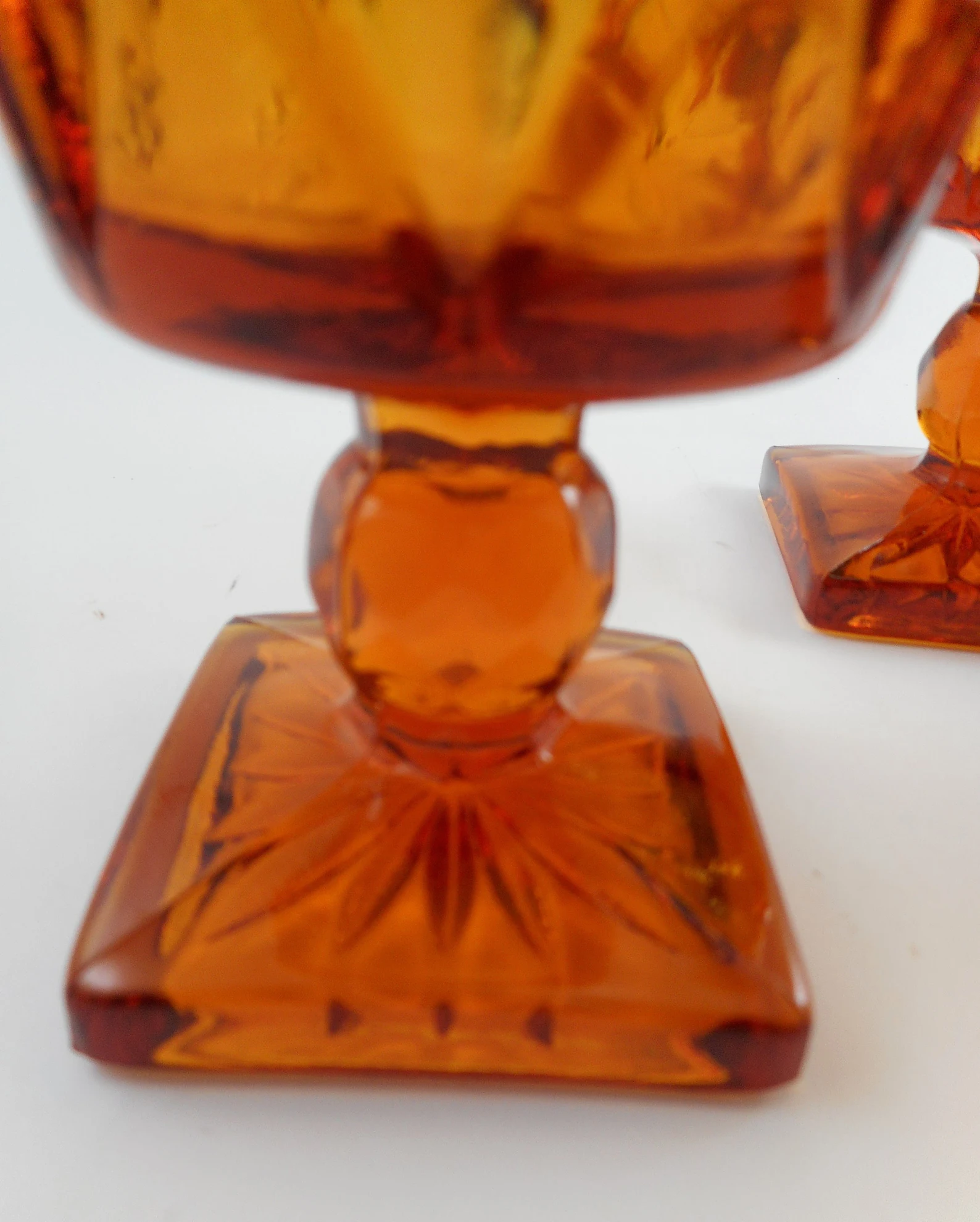 Vintage Amber Pedestal Pony - Goblet Heavy Glass - Set of 3