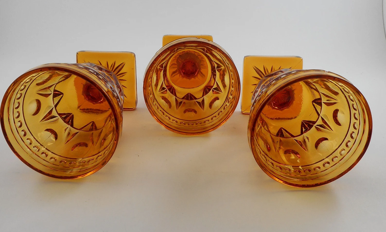 Vintage Amber Pedestal Pony - Goblet Heavy Glass - Set of 3