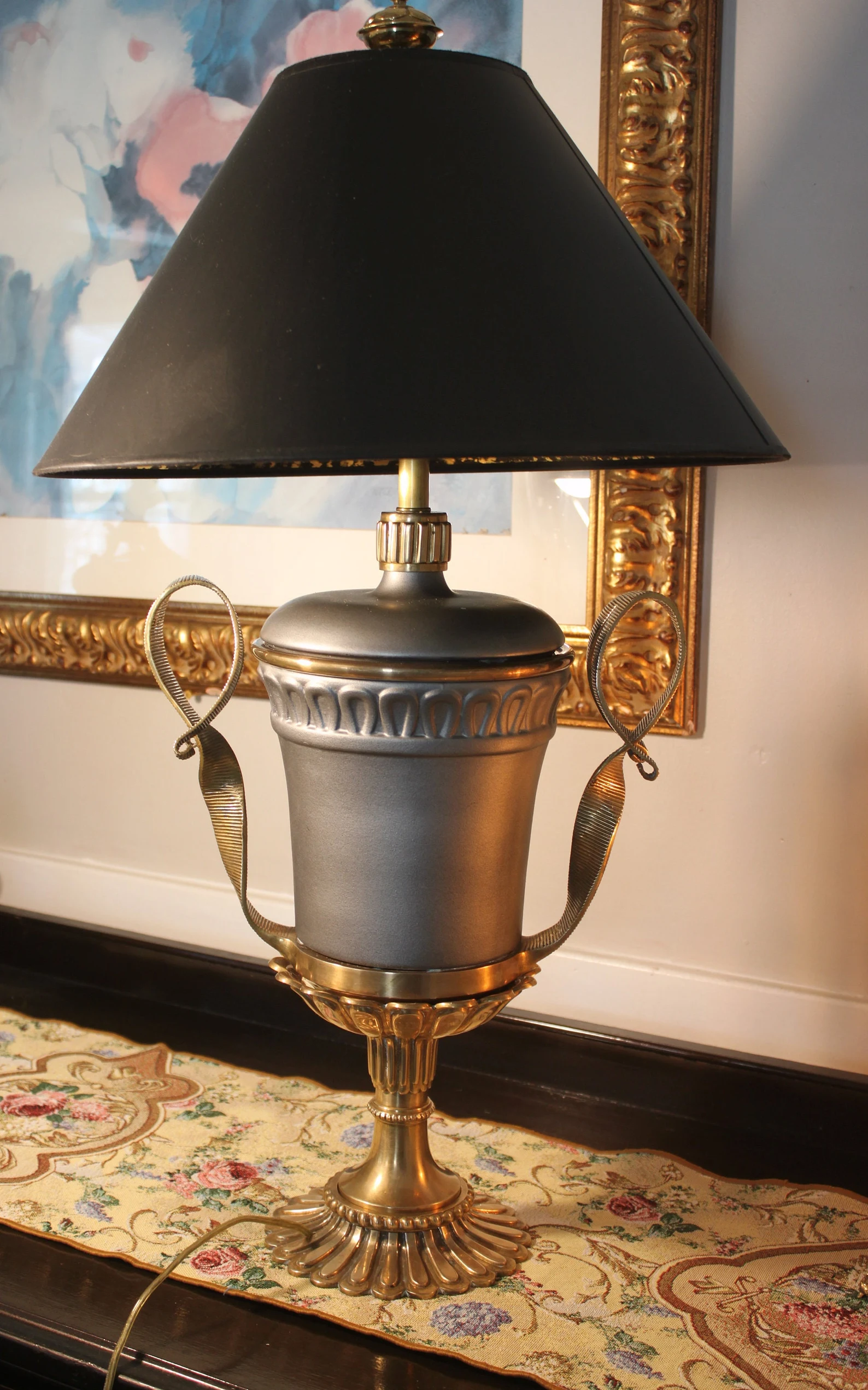 Vintage urn table lamp Chapman style metal bronze lamp CIRCA 1970s