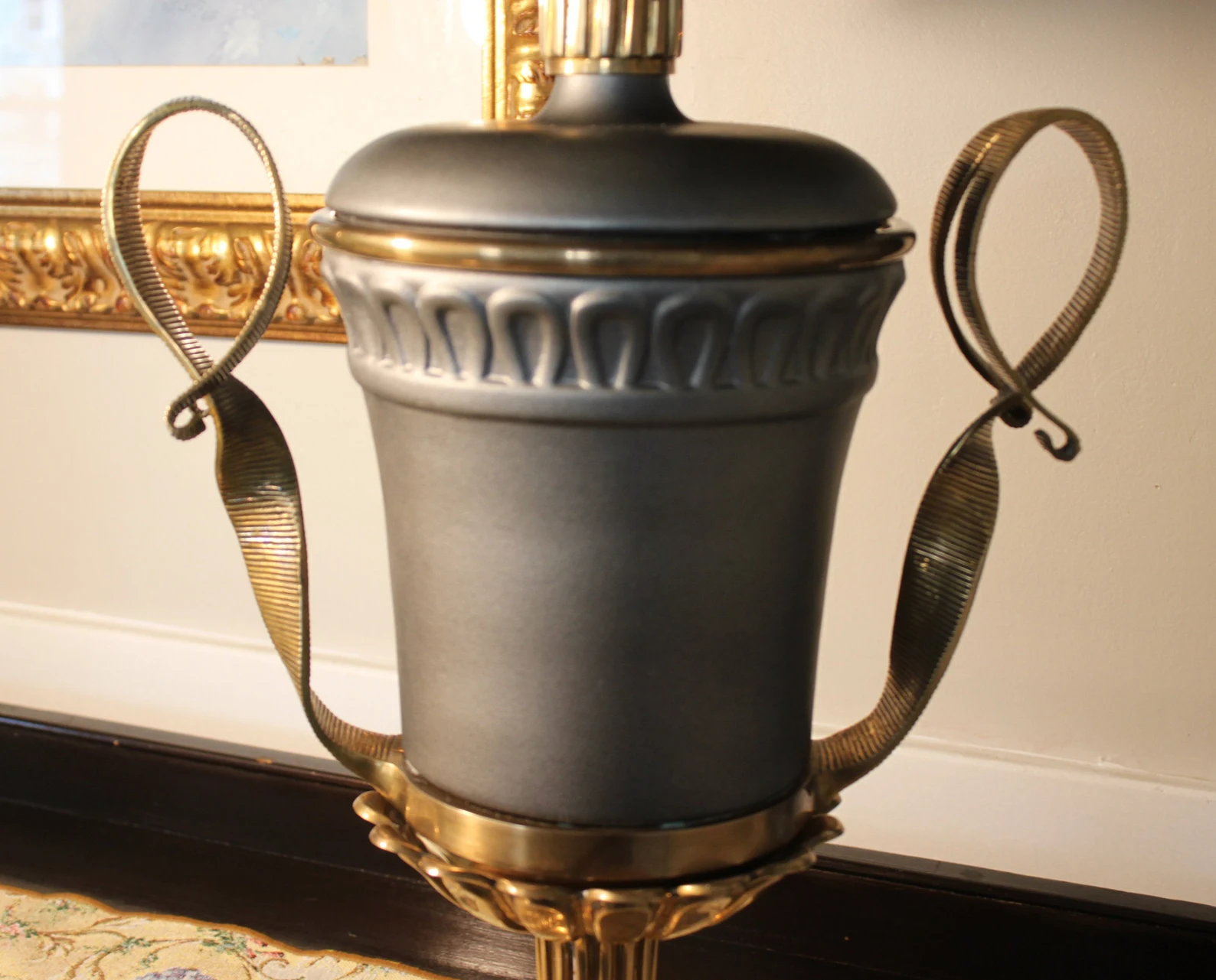 Vintage urn table lamp Chapman style metal bronze lamp CIRCA 1970s