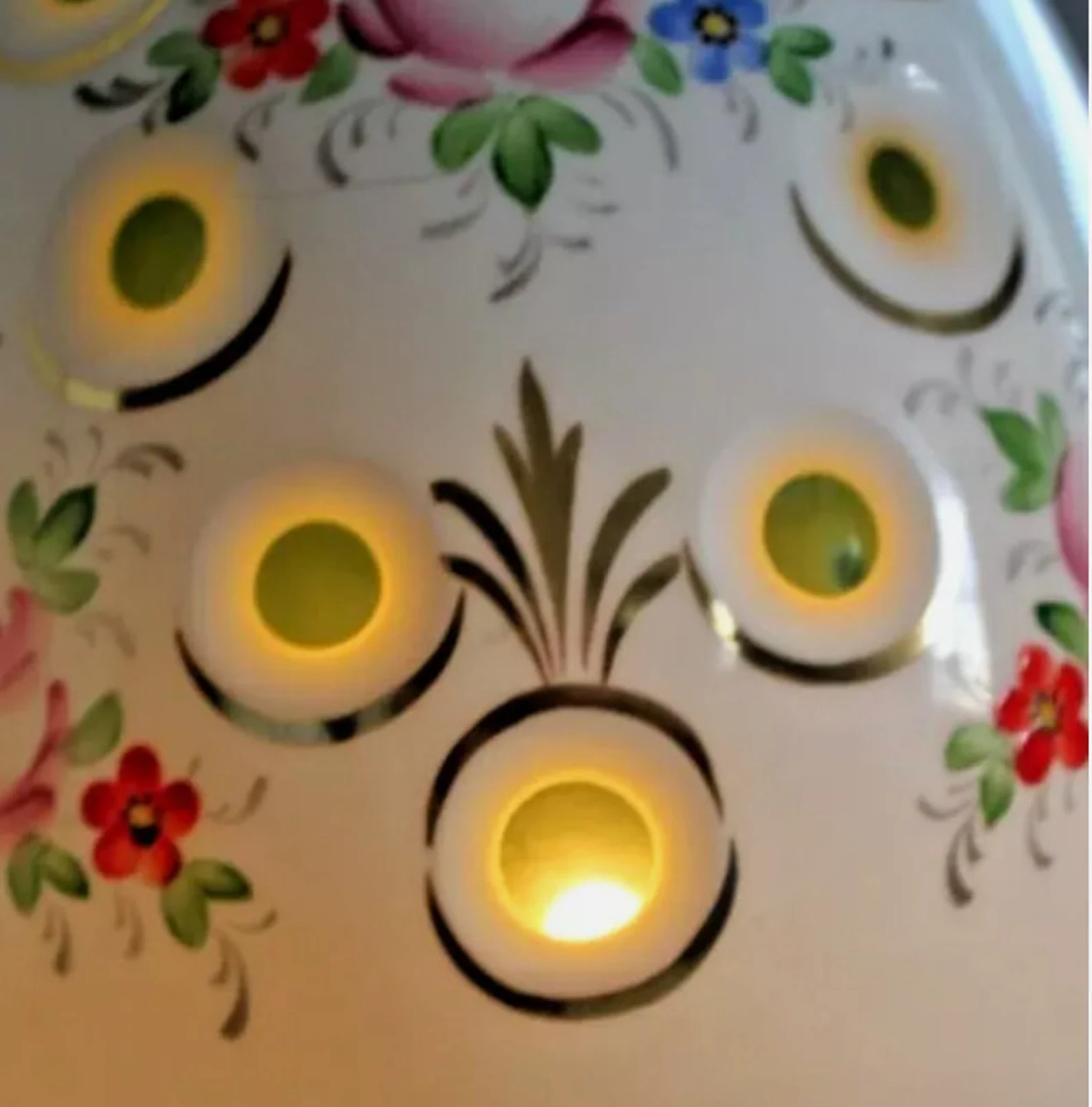 BOHEMIAN cut white green glass enameled egg shape lamp CIRCA 1960s