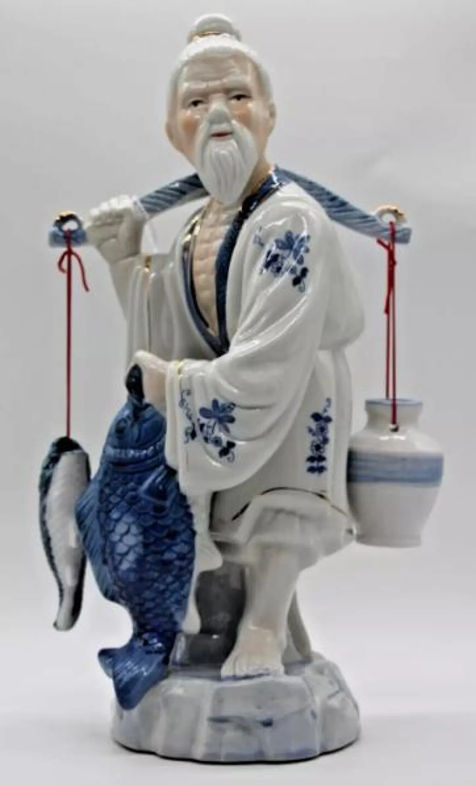 Delicate Porcelain Asian fisherman couple figurines large CIRCA 1970s