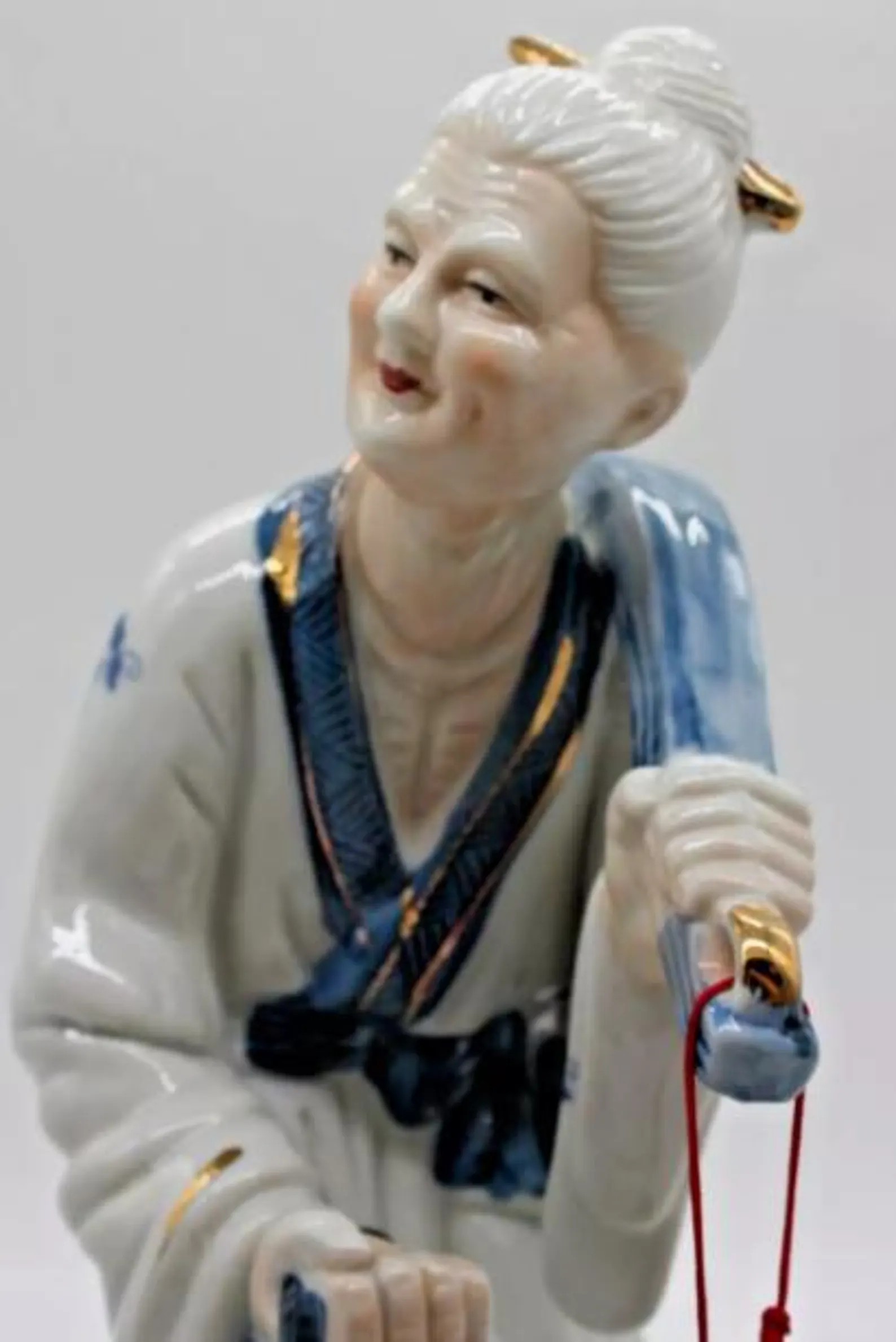 Delicate Porcelain Asian fisherman couple figurines large CIRCA 1970s