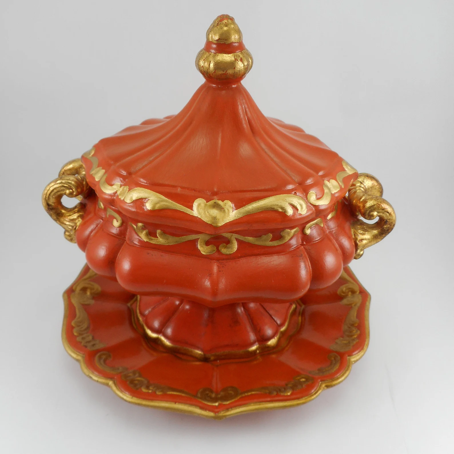 Italy Ceramic hand-painted jar with lid and plate CIRCA 1960s