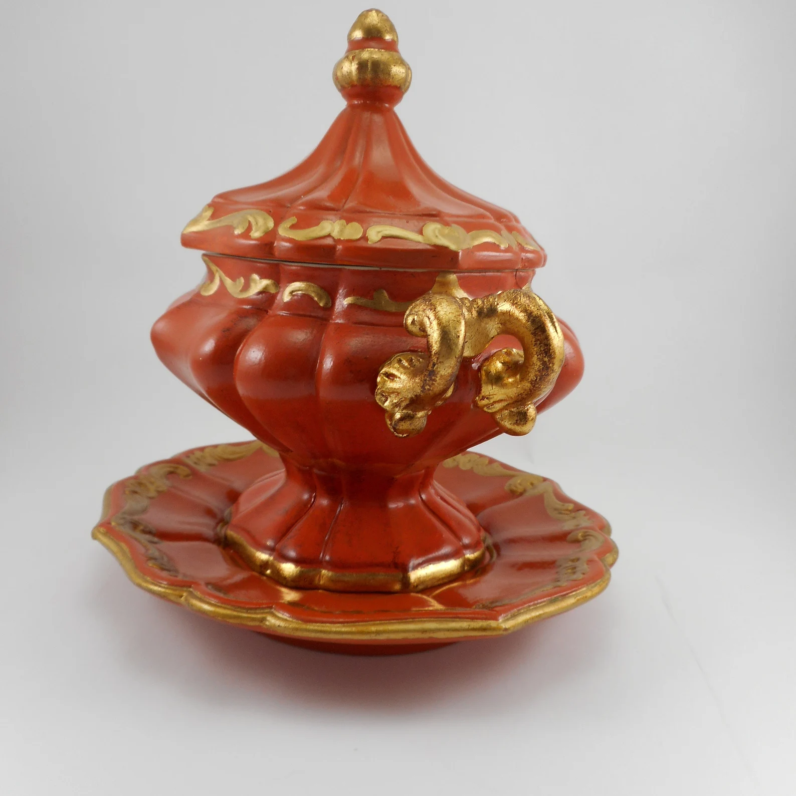 Italy Ceramic hand-painted jar with lid and plate CIRCA 1960s