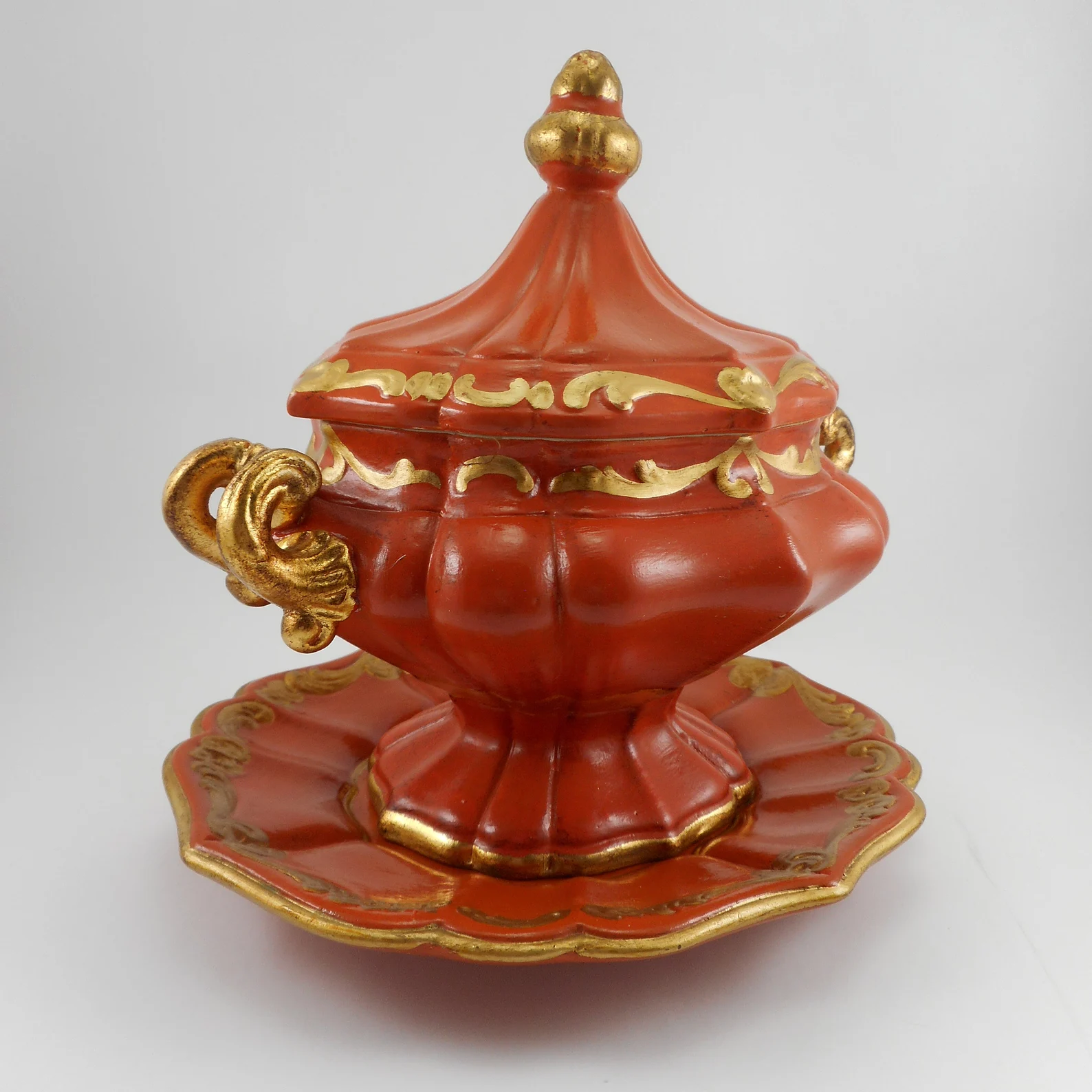 Italy Ceramic hand-painted jar with lid and plate CIRCA 1960s