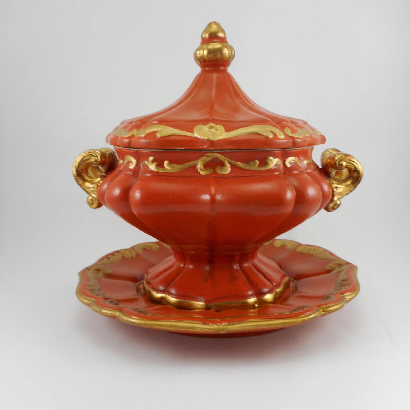 Italy Ceramic hand-painted jar with lid and plate CIRCA 1960s