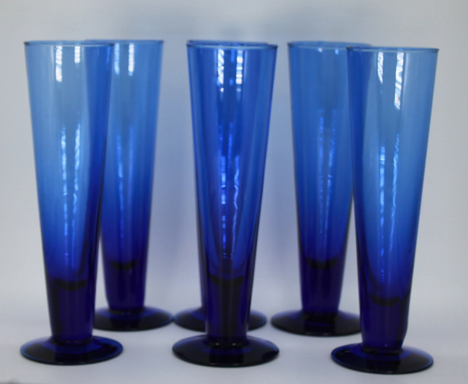 COBALT BLUE glass Art Deco set of 6 glasses CIRCA 1970s