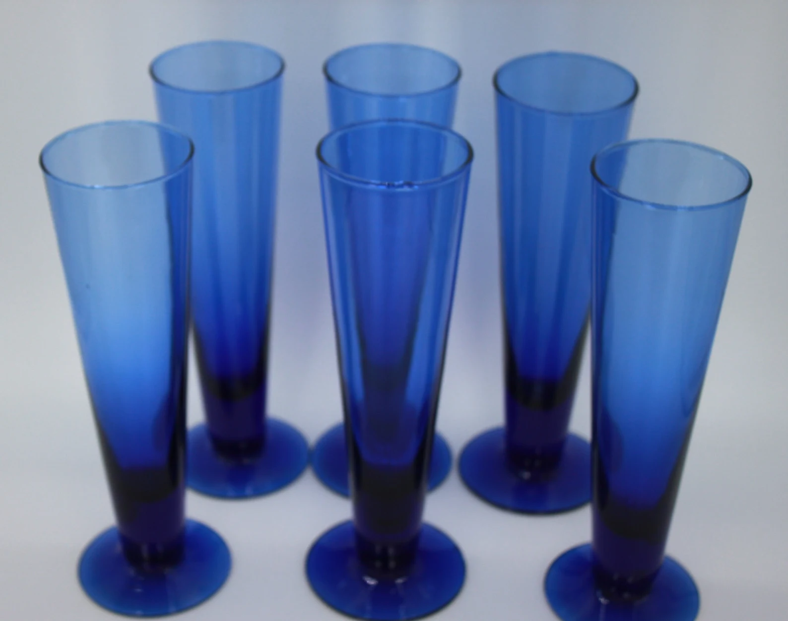 COBALT BLUE glass Art Deco set of 6 glasses CIRCA 1970s