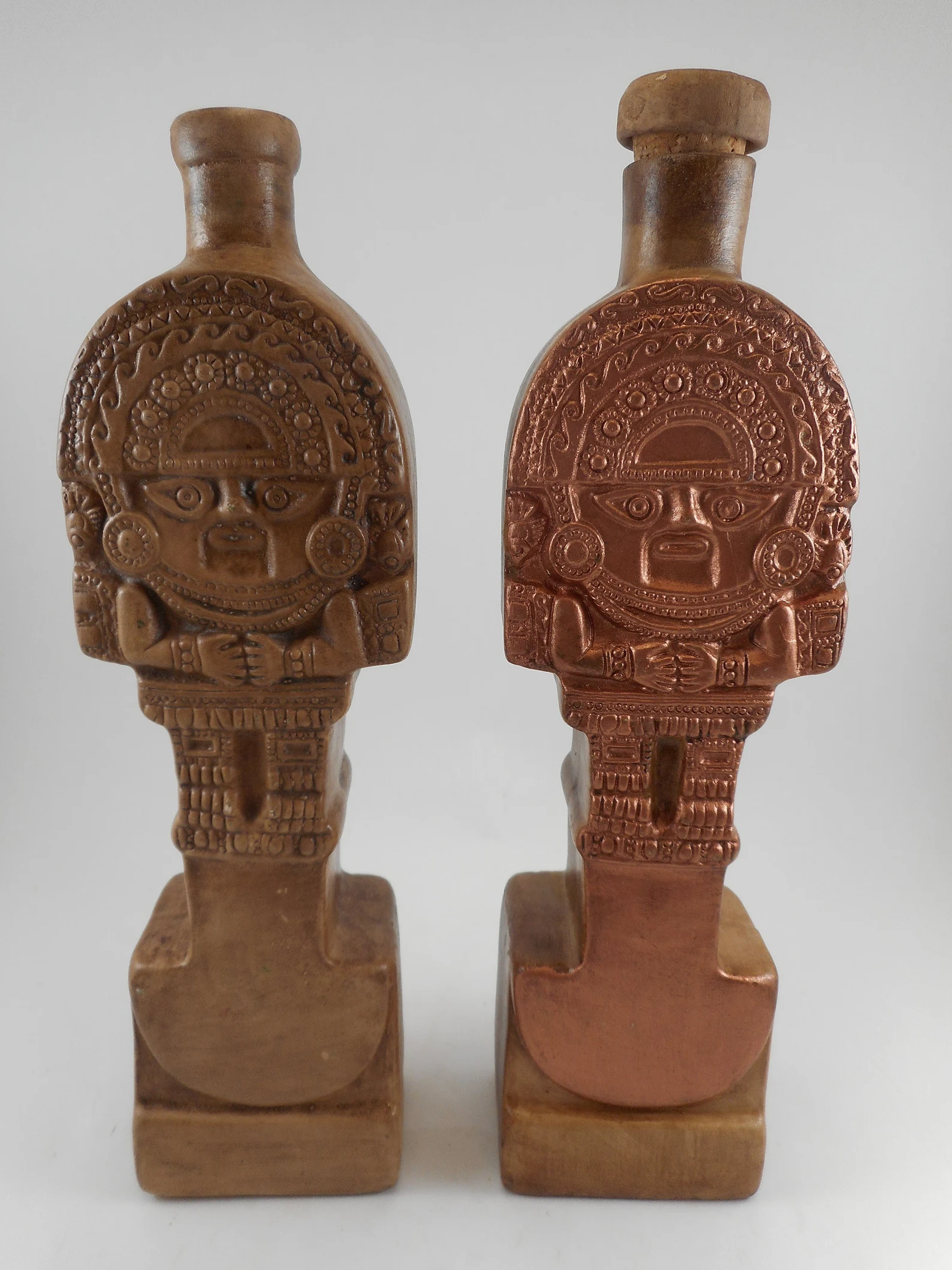 Hand Painted Peruvian Red Clay set of 2 Decanters Machu Picchu CIRCA 1970s