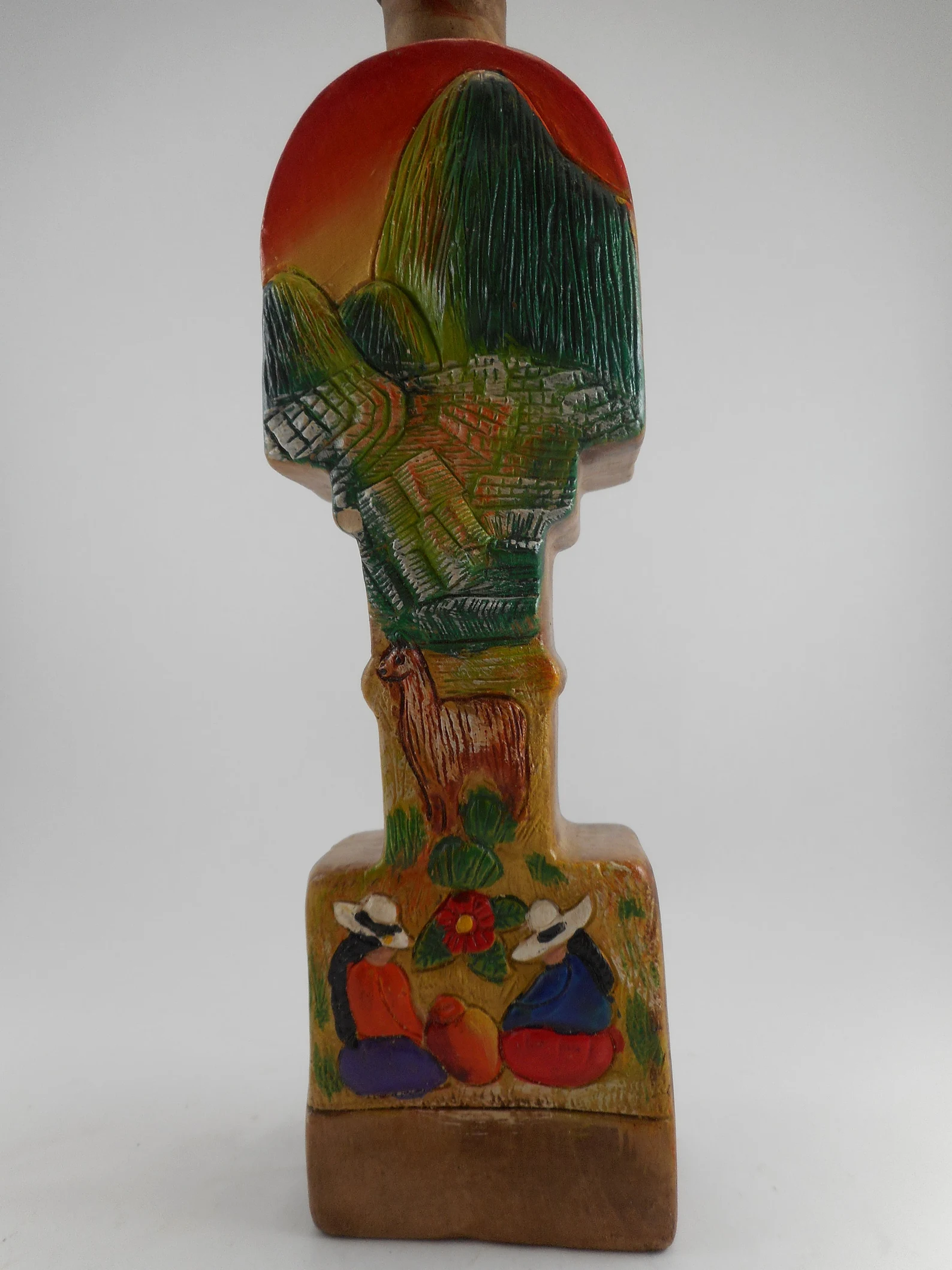 Hand Painted Peruvian Red Clay set of 2 Decanters Machu Picchu CIRCA 1970s