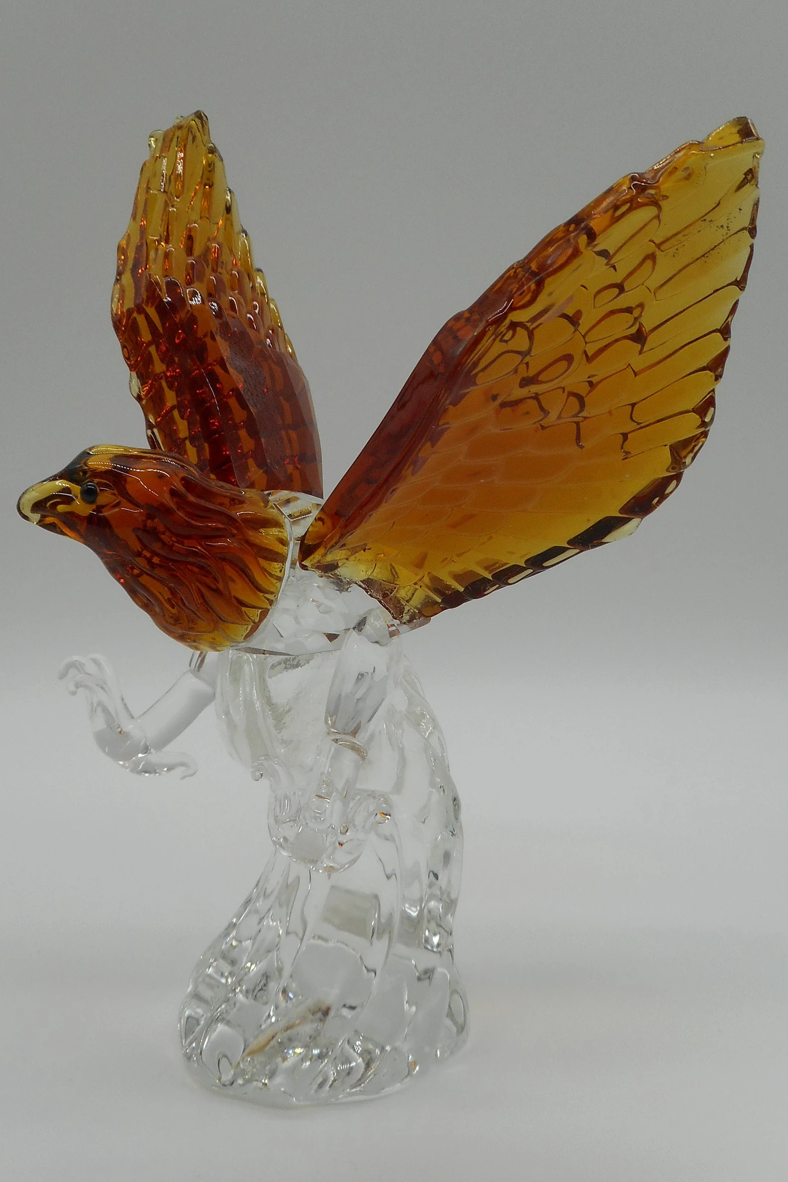 Glass Art Eagle amber and clear heavy sculpture CIRCA 1980s