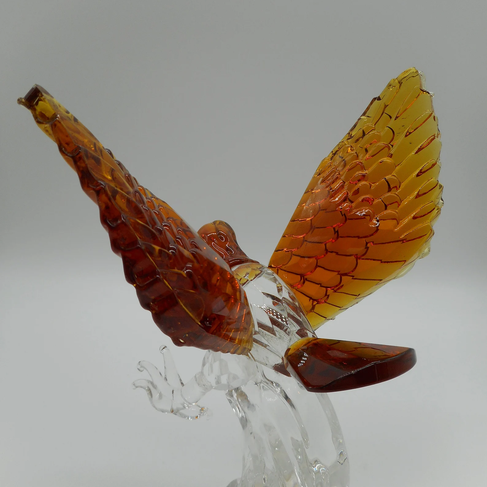 Glass Art Eagle amber and clear heavy sculpture CIRCA 1980s