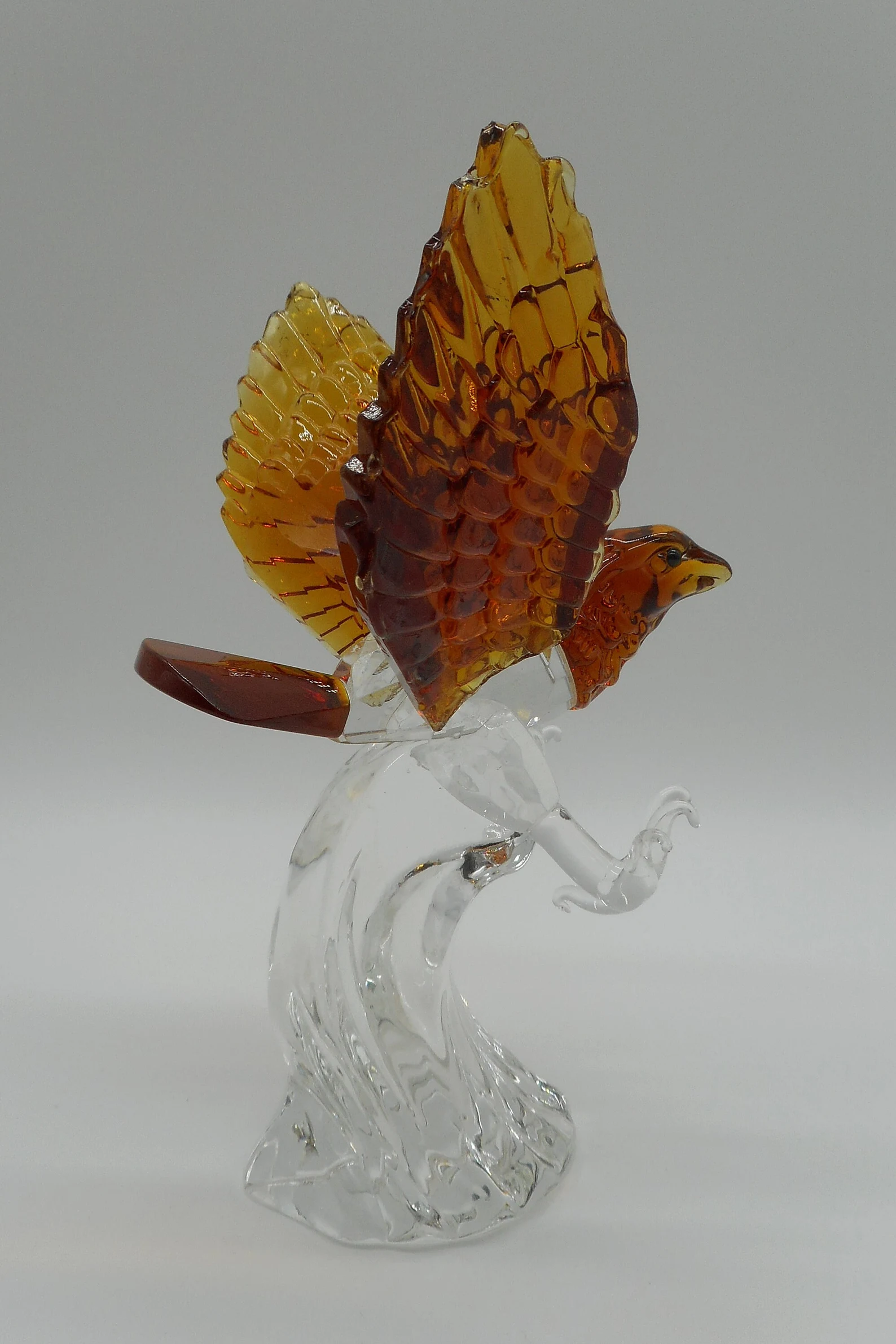 Glass Art Eagle amber and clear heavy sculpture CIRCA 1980s