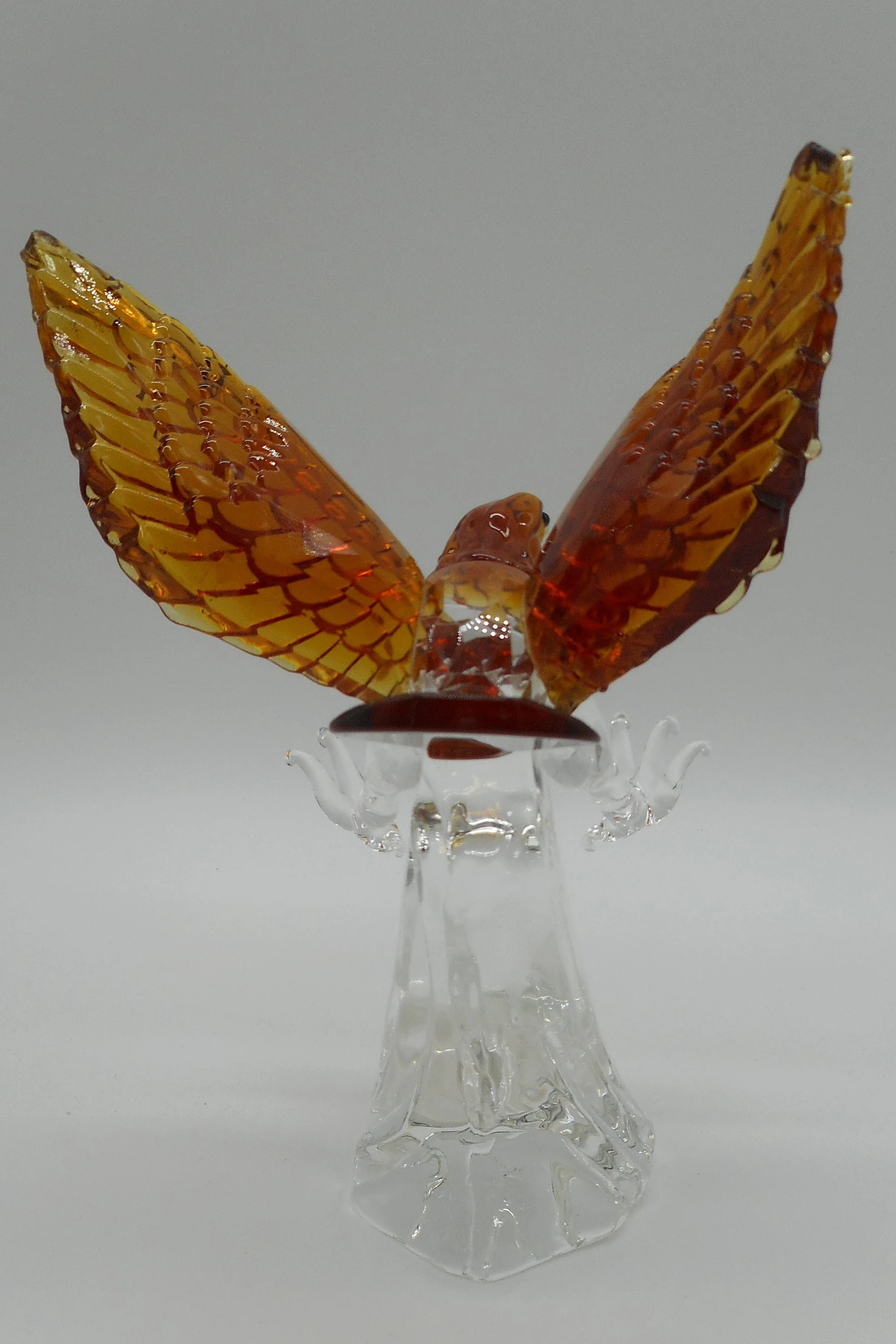 Glass Art Eagle amber and clear heavy sculpture CIRCA 1980s