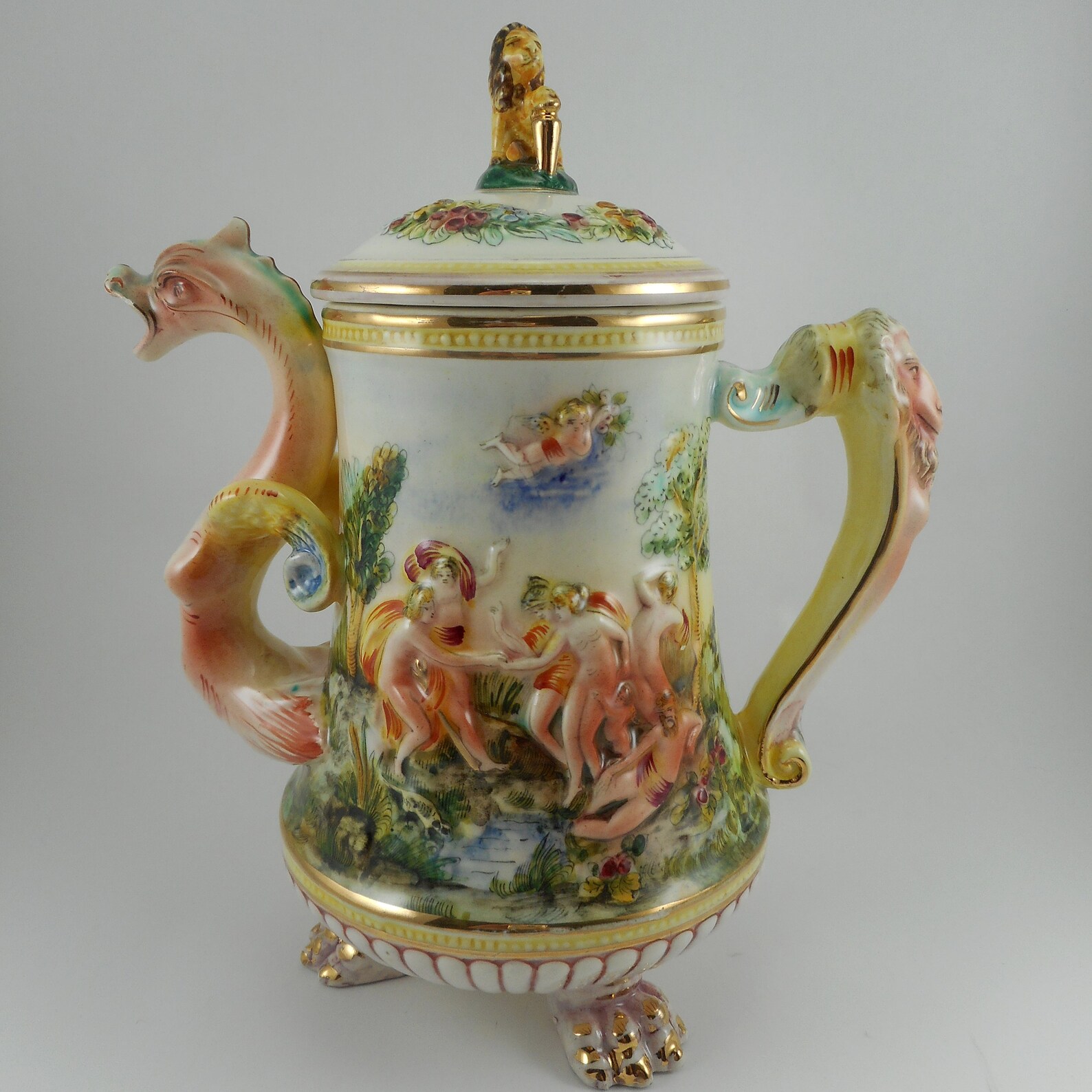 CAPODIMONTE Paul's 3284 dragon handle tea pot CIRCA 1950s
