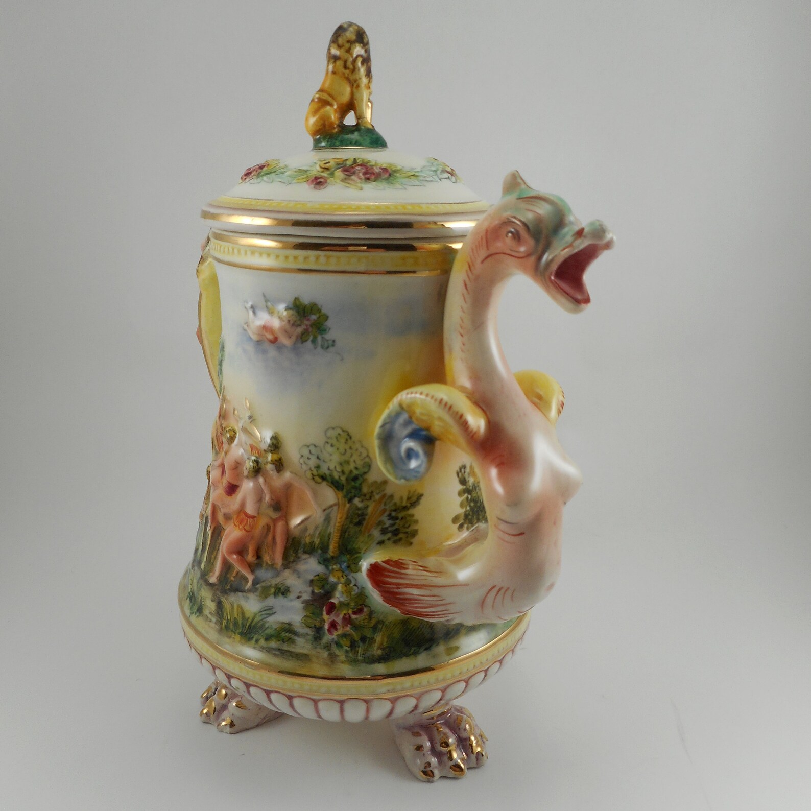 CAPODIMONTE Paul's 3284 dragon handle tea pot CIRCA 1950s