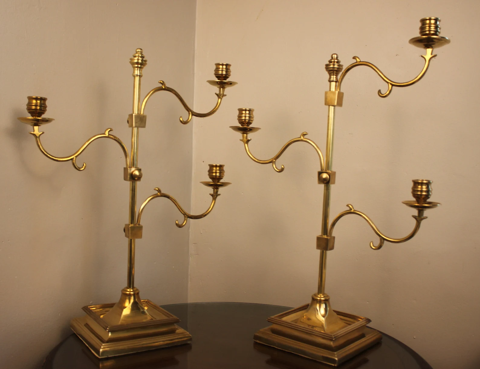 MAITLAND SMITH 3 arm adjustable brass pair candelabra CIRCA 1960s