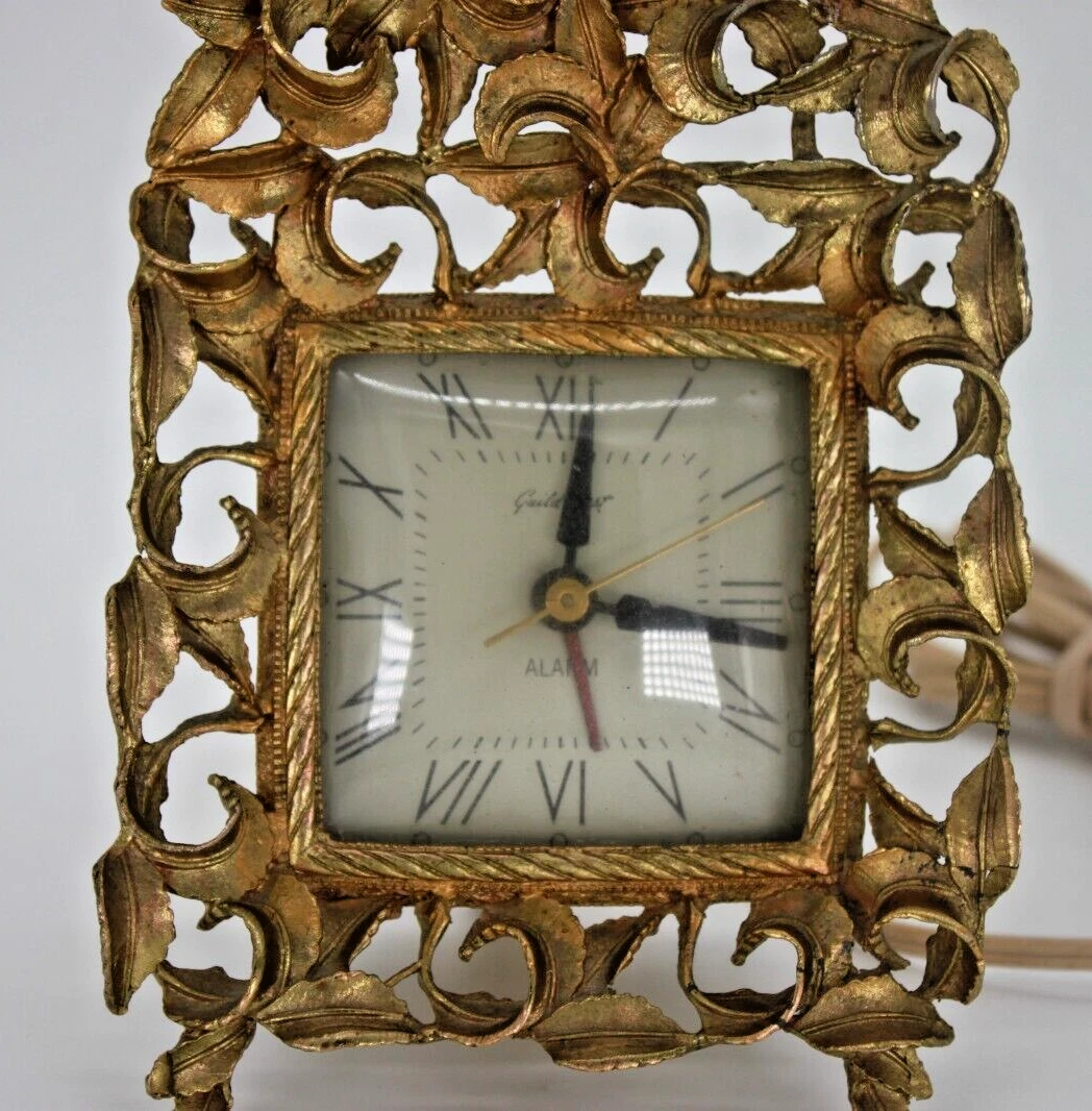 GUILD CREST Rococo style cast metal gold floral mantle clock CIRCA 1960s