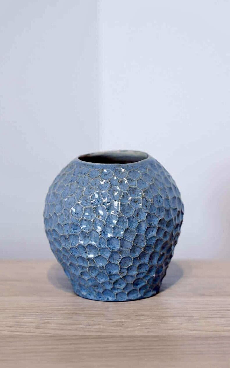 Textured Blue Ceramic Vase