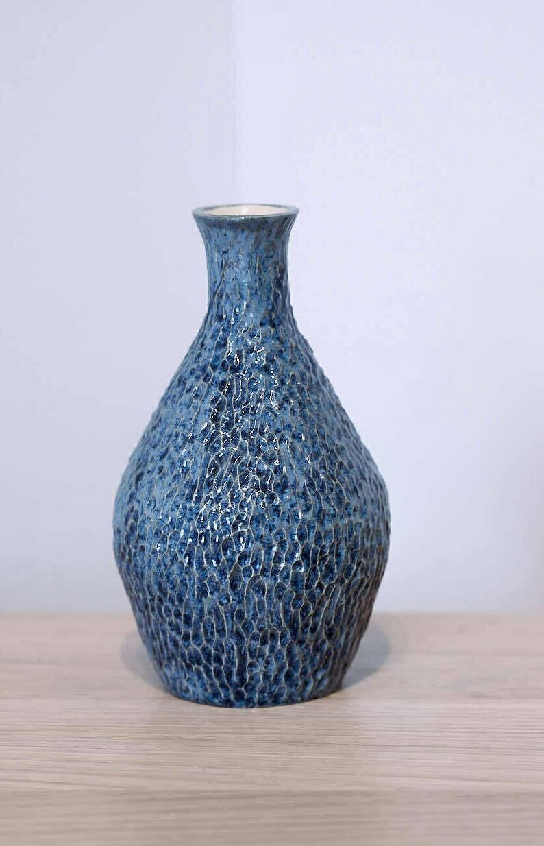 Textured Blue Ceramic Vase