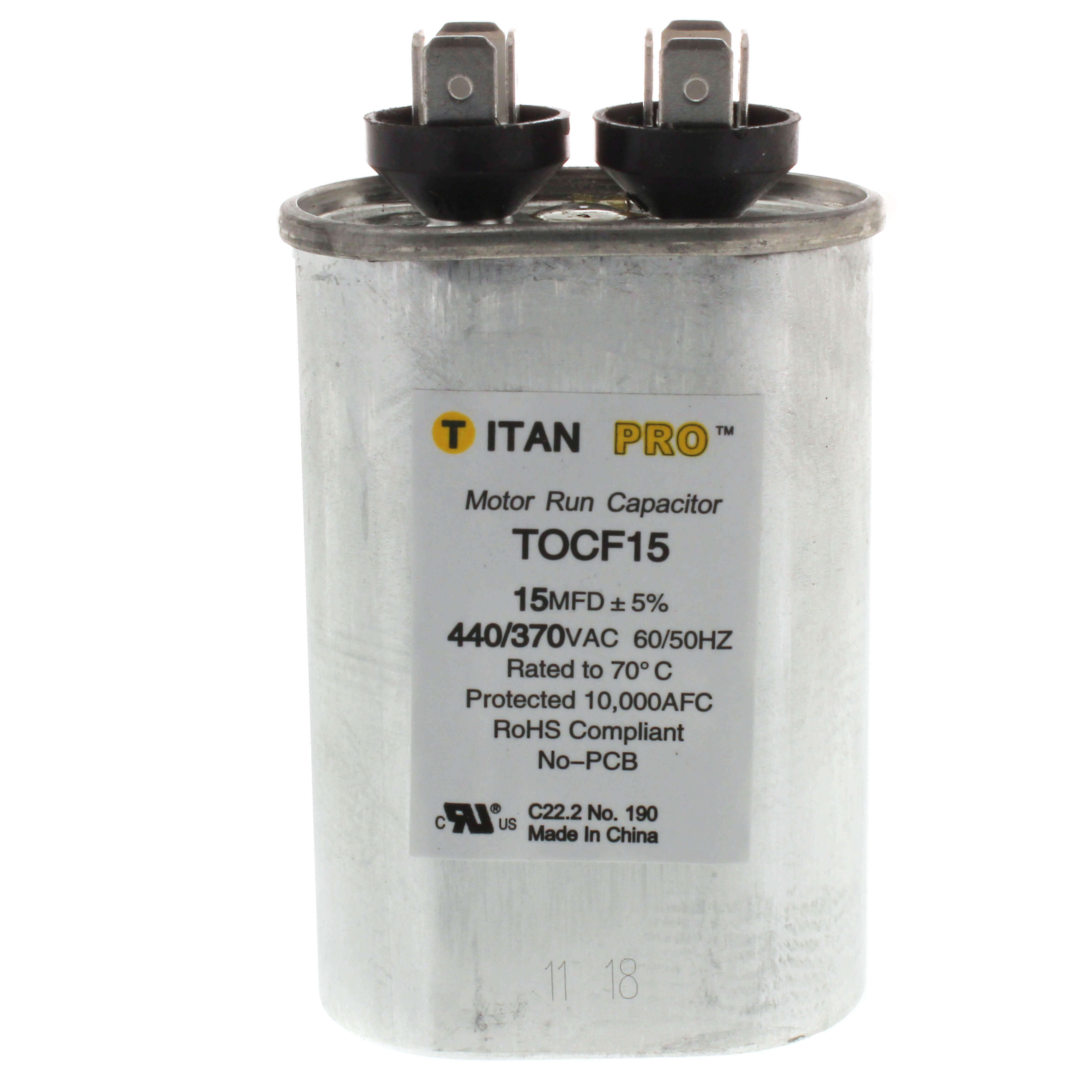 15 MFD Oval Motor Run Capacitor (440/370V)