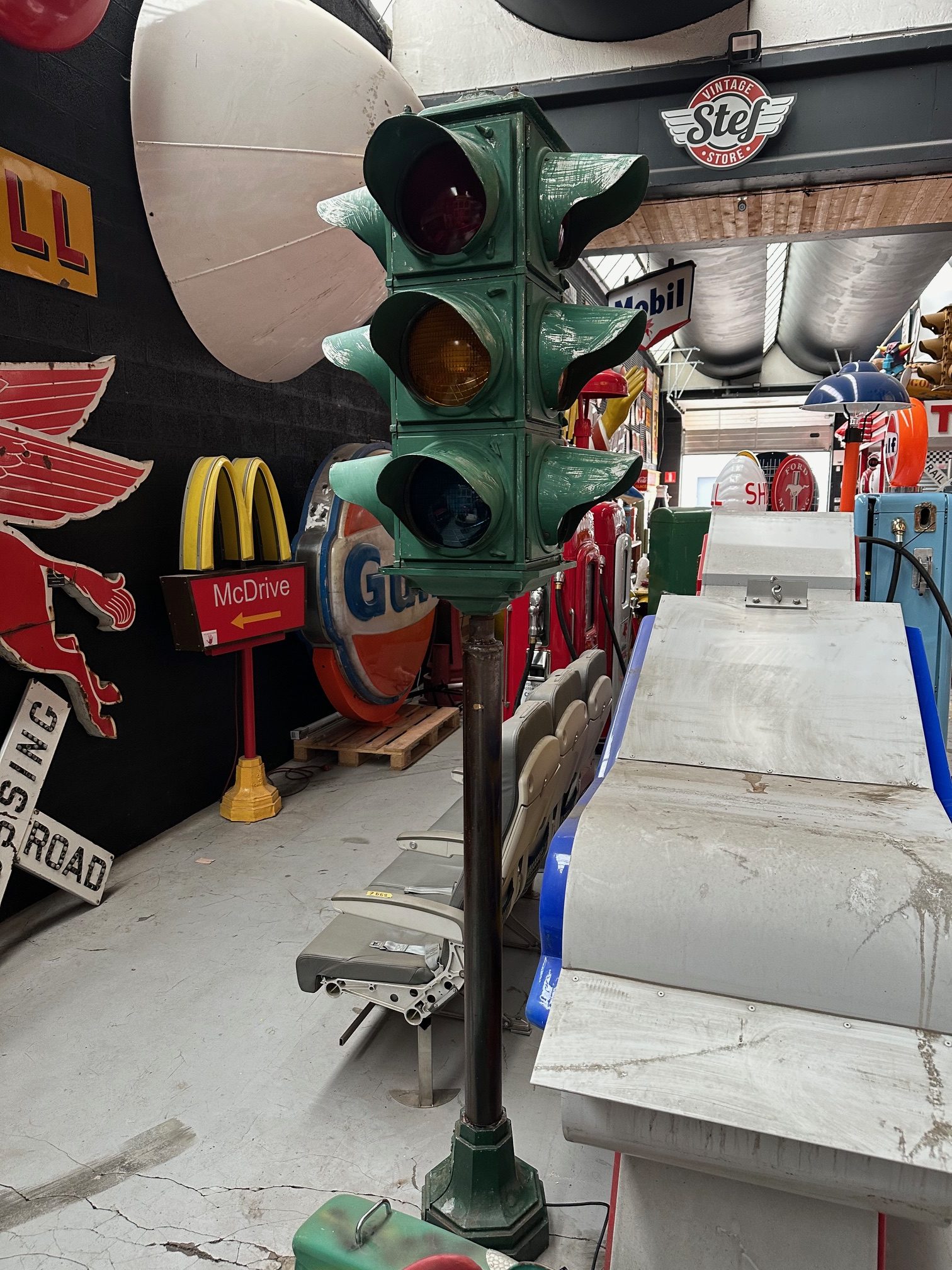 Authentic American 4-sided American red light from original 1940 patina