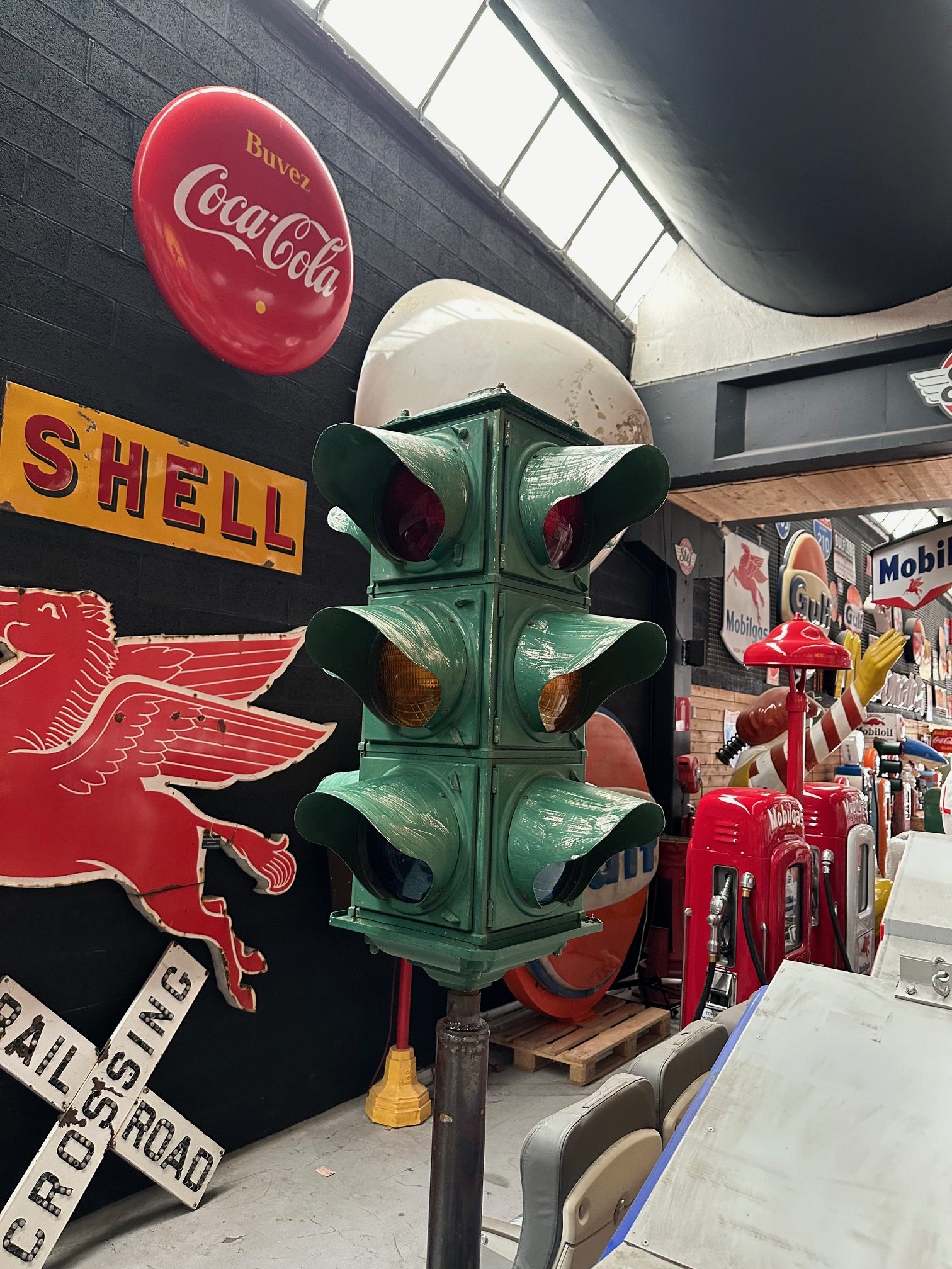 Authentic American 4-sided American red light from original 1940 patina