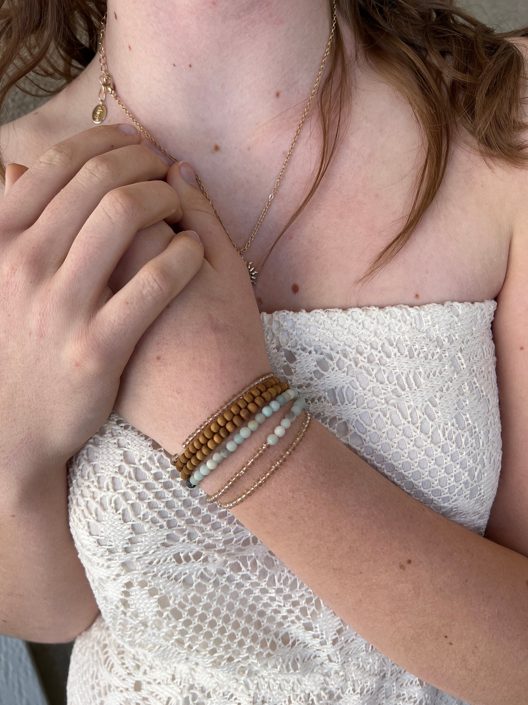 No More Excuses Gemstone and Sandalwood Stretch Wrap Bracelet