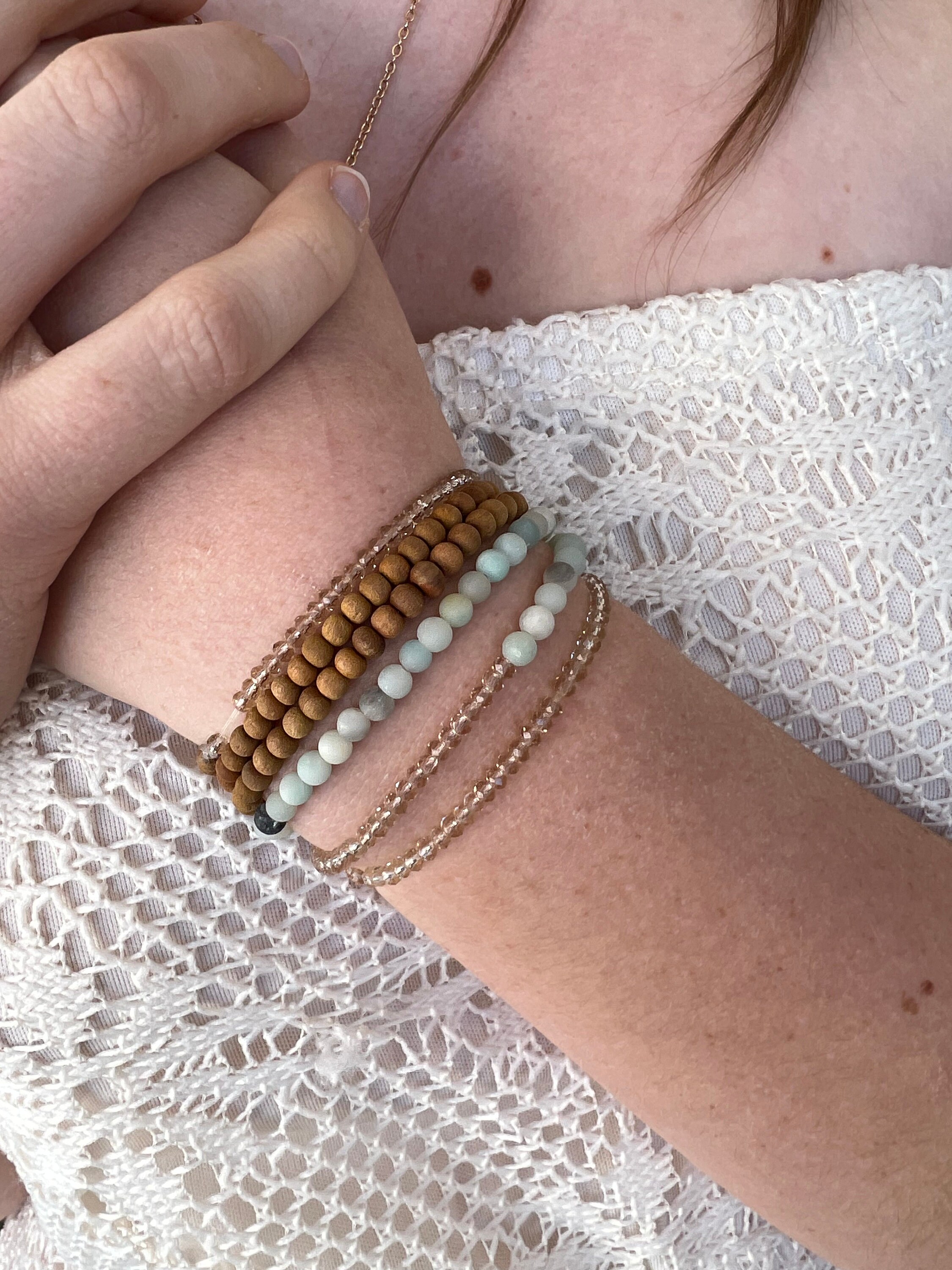 No More Excuses Gemstone and Sandalwood Stretch Wrap Bracelet