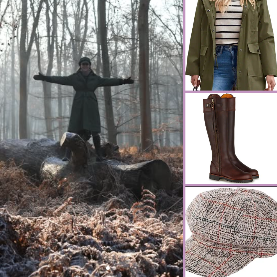 Abrigo verde militar, botas y gorra