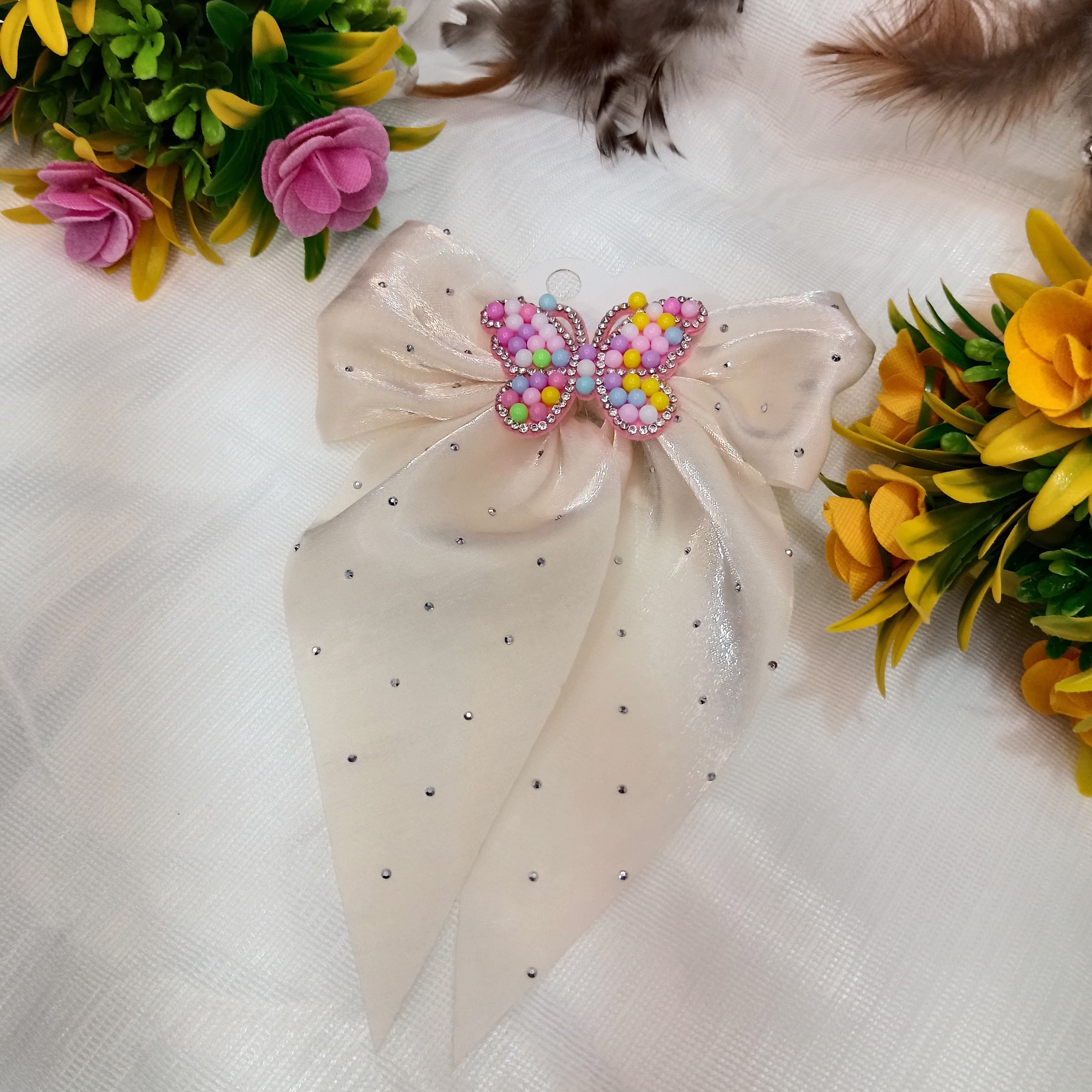 Peach Cream Hair Bow Clip 1-PC