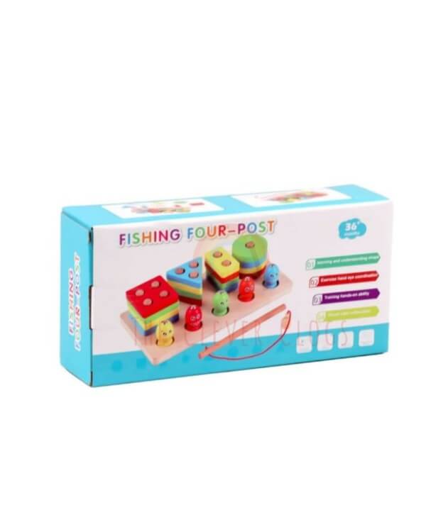 Wooden Fishing Four Post | Geometric Shape Sorter With Magnetic Fishing Game (random Color)