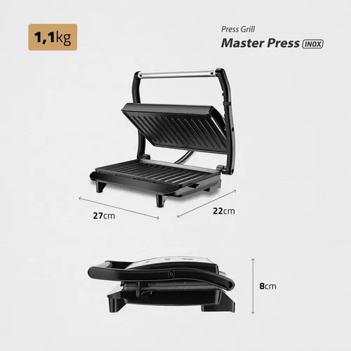 Sanduicheira e grill antiaderente 1000W inox Mondial