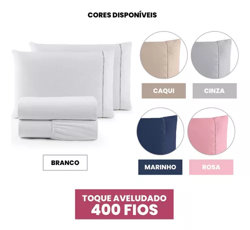 Jogo De Lençol King Size 03 Peças Percal 400 Fios