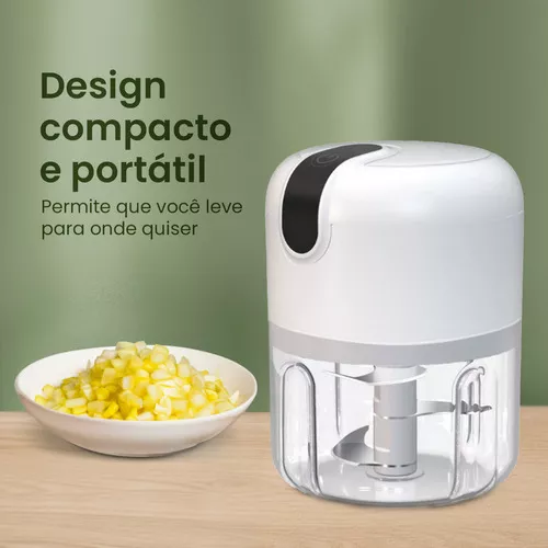 Mini Processador Triturador De Alimentos Elétrico Potente Sem Fio Usb Multiprocessador De Legumes Picador De Temperos Laminas Em Inox Portátil Recarregável Premium Variall