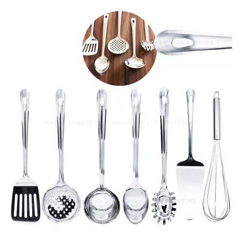 Jogo Utensílios Cozinha Em Aço Inox Kit 7 Peças Conjunto