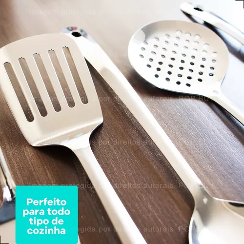 Jogo Utensílios Cozinha Em Aço Inox Kit 7 Peças Conjunto