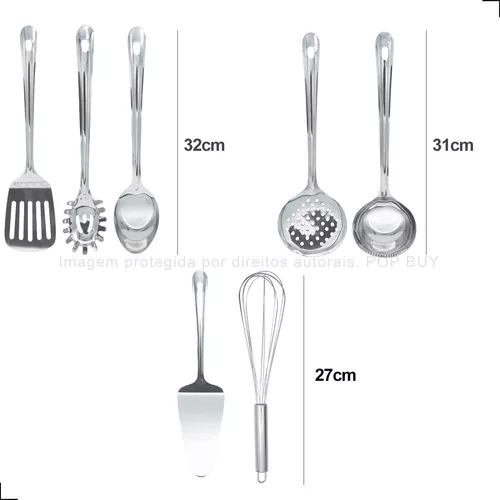 Jogo Utensílios Cozinha Em Aço Inox Kit 7 Peças Conjunto