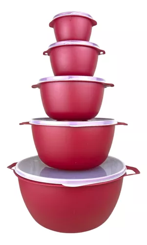 Kit 5 Vasilhas Bowl Plástica Pote Alimento Tampa Saladeira